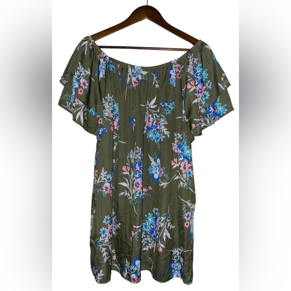 Terra & Sky Women Floral‎ Ruffle Off Shoulder Top 3X Flutter Sleeve Cottagecore - Picture 1 of 7